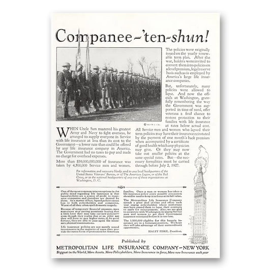 1927 Metropolitan Life Insurance Companee Ten Shun Vintage Magazine Print Ad