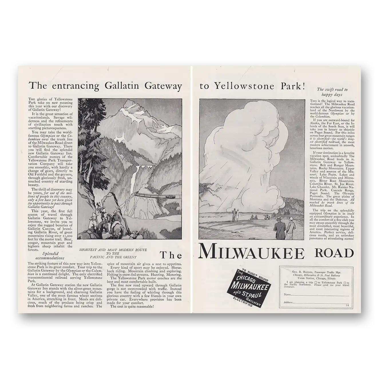 1927 Milwaukee Road Entrancing Gallatin Gateway Vintage Magazine Print Ad