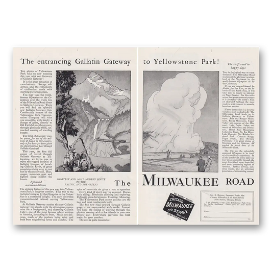 1927 Milwaukee Road Entrancing Gallatin Gateway Vintage Magazine Print Ad