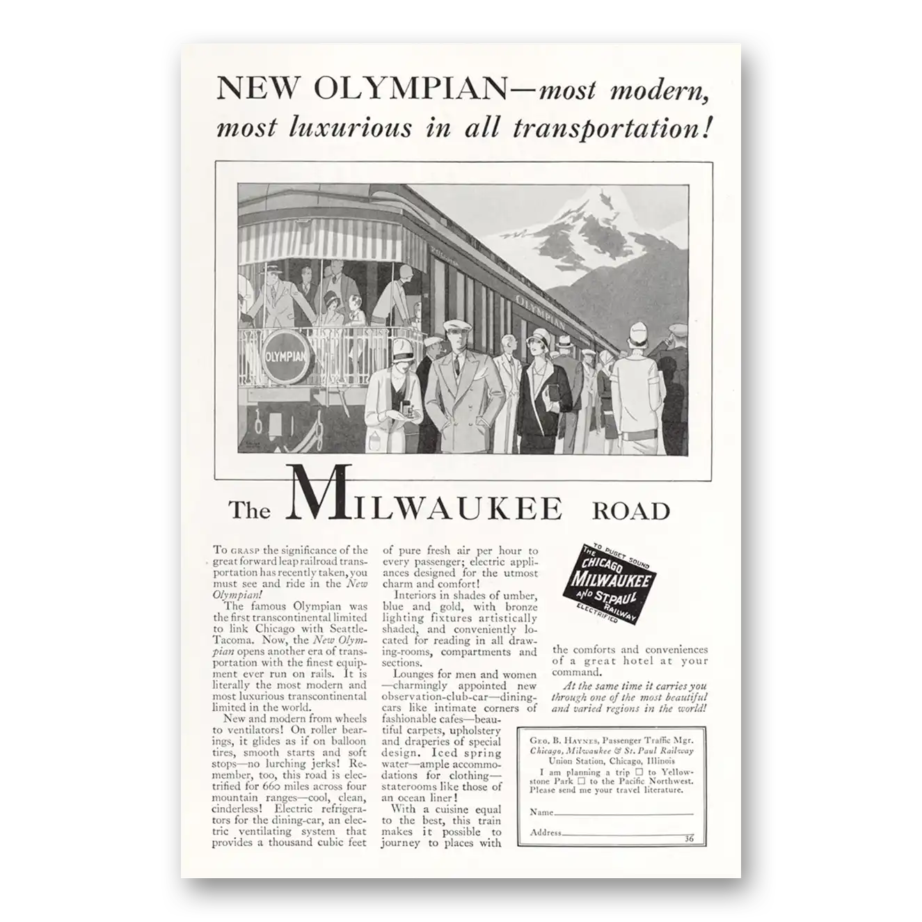 1927 Milwaukee Road Olympian Most Modern Vintage Magazine Print Ad