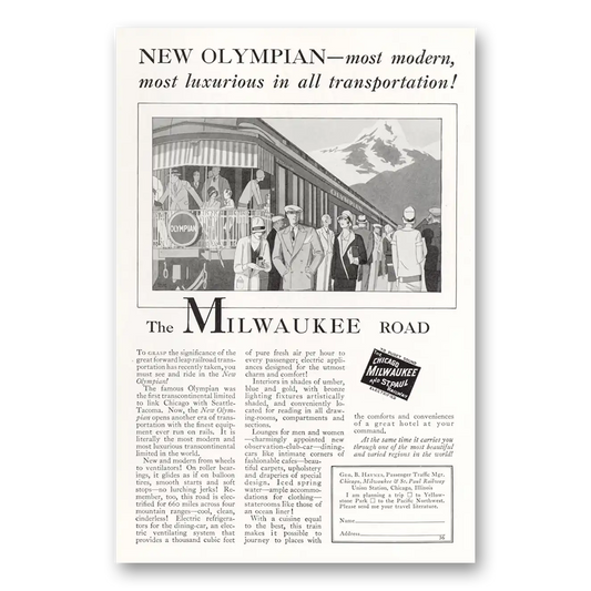 1927 Milwaukee Road Olympian Most Modern Vintage Magazine Print Ad