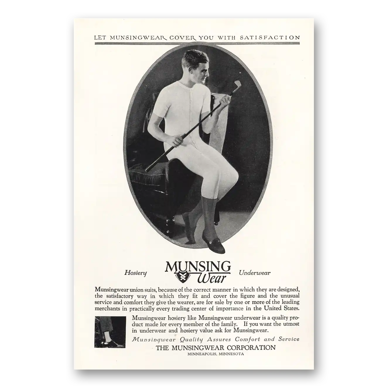 1927 Munsingwear Undergarments Union Suits Because of the Correct Manner Vintage Magazine Print Ad