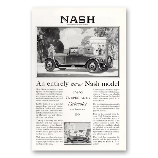 1927 Nash Motors An Entirely New Nash Model Cabriolet Vintage Magazine Print Ad