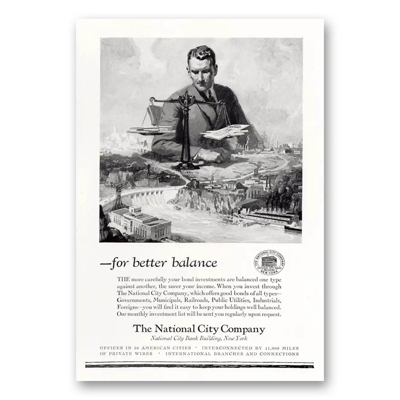 1927 National City Company Better Balance Vintage Magazine Print Ad