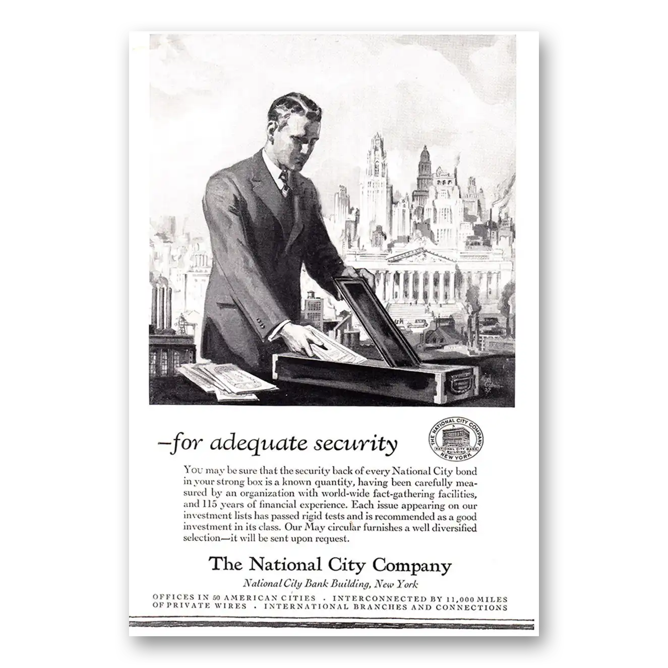 1927 National City Company For Adequate Security Vintage Magazine Print Ad