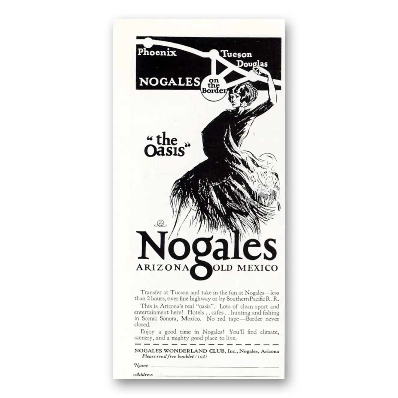 1927 Nogales Arizona Old Mexico The Oasis Vintage Magazine Print Ad