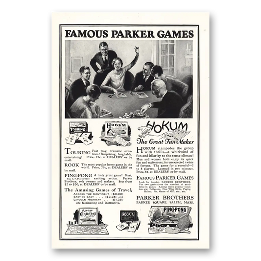 1927 Parker Brothers Touring Hokum Rook Ping Pong Vintage Magazine Print Ad