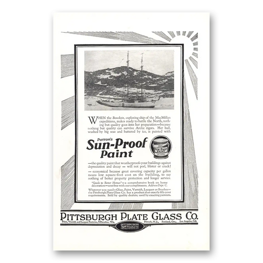 1927 PPG Pittsburgh Plate Glass Bowdoin Exploring Ship MacMillan Vintage Magazine Print Ad