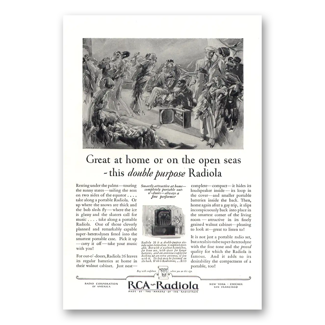 1927 RCA Radiola Radio Great at Home or Open Seas Vintage Magazine Print Ad