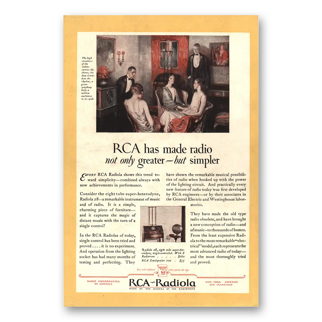 1927 RCA Radiola Radio Radio Not Only Greater But Simpler Vintage Magazine Print Ad