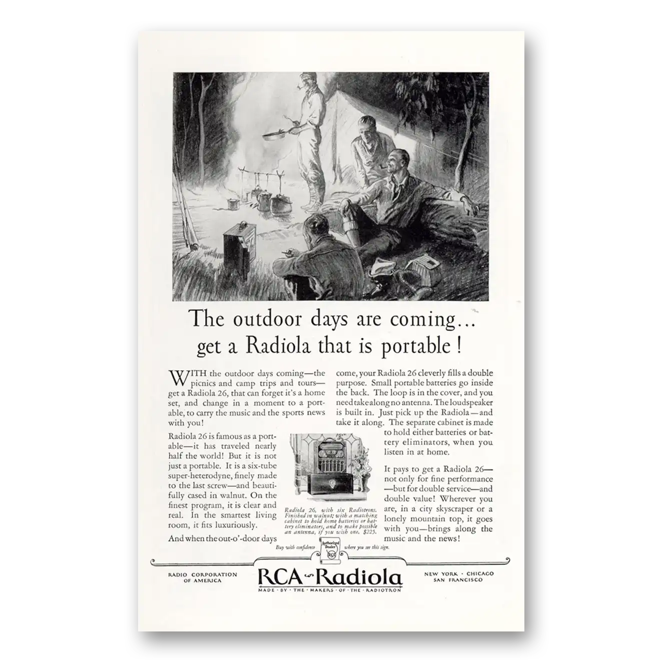 1927 RCA Radiola Radio Outdoor Days Are Coming Vintage Magazine Print Ad