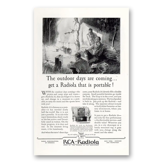 1927 RCA Radiola Radio Outdoor Days Are Coming Vintage Magazine Print Ad