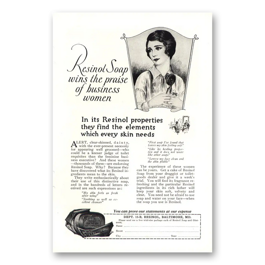 1927 Resinol Soap Wins the Praise of Business Women Vintage Magazine Print Ad