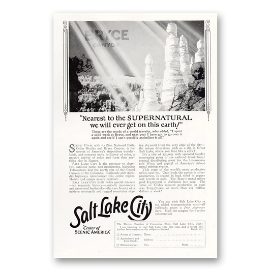 1927 Salt Lake City Utah Nearest to the Supernatural We Will Ever Get Vintage Magazine Print Ad