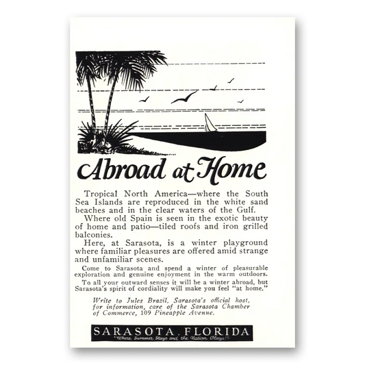 1927 Sarasota Florida Abroad at Home Vintage Magazine Print Ad