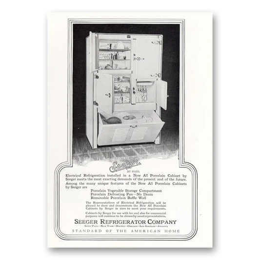 1927 Seeger Refrigerator Porcelain Cabinet Vintage Magazine Print Ad