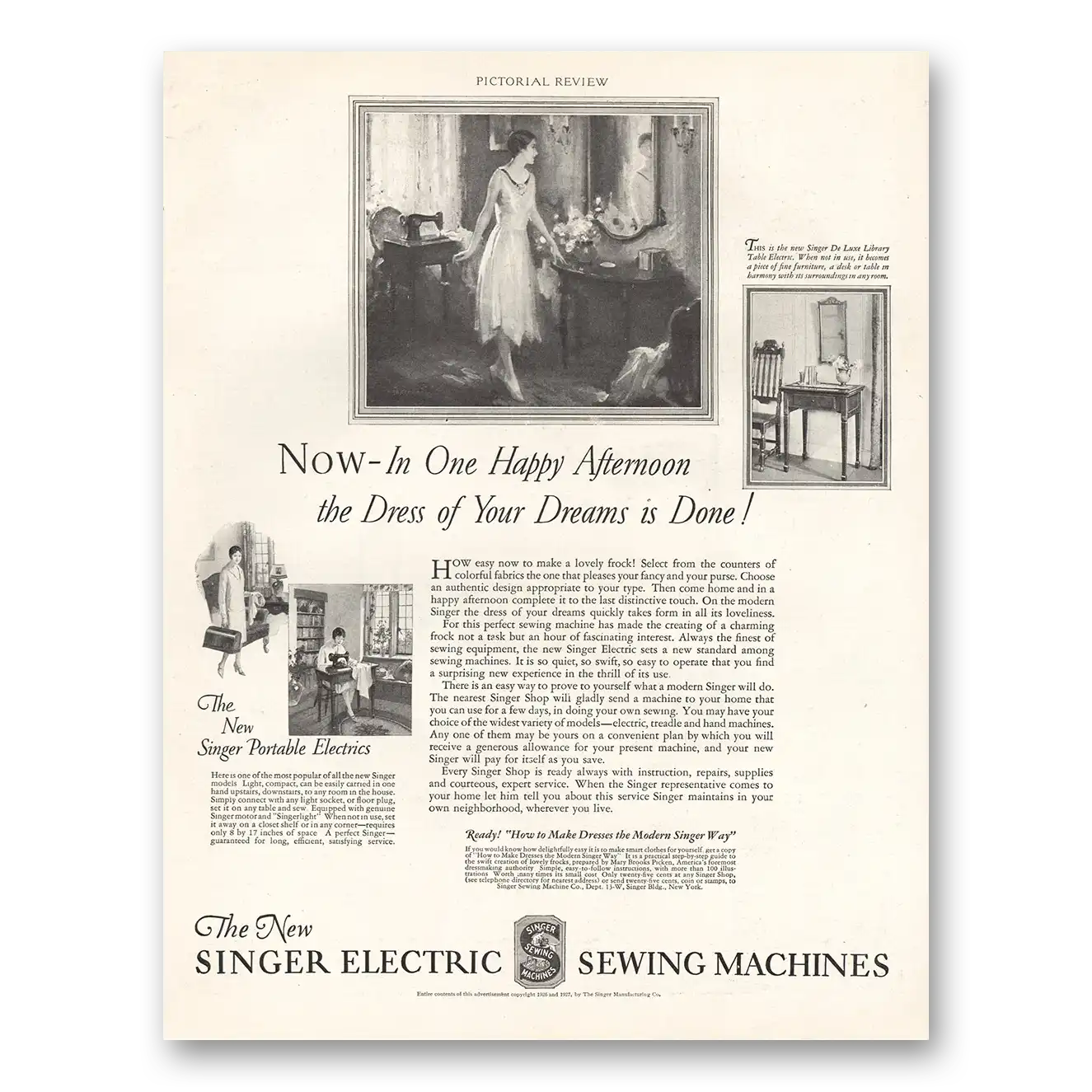 1927 Singer Sewing Machine One Happy Afternoon Vintage Magazine Print Ad