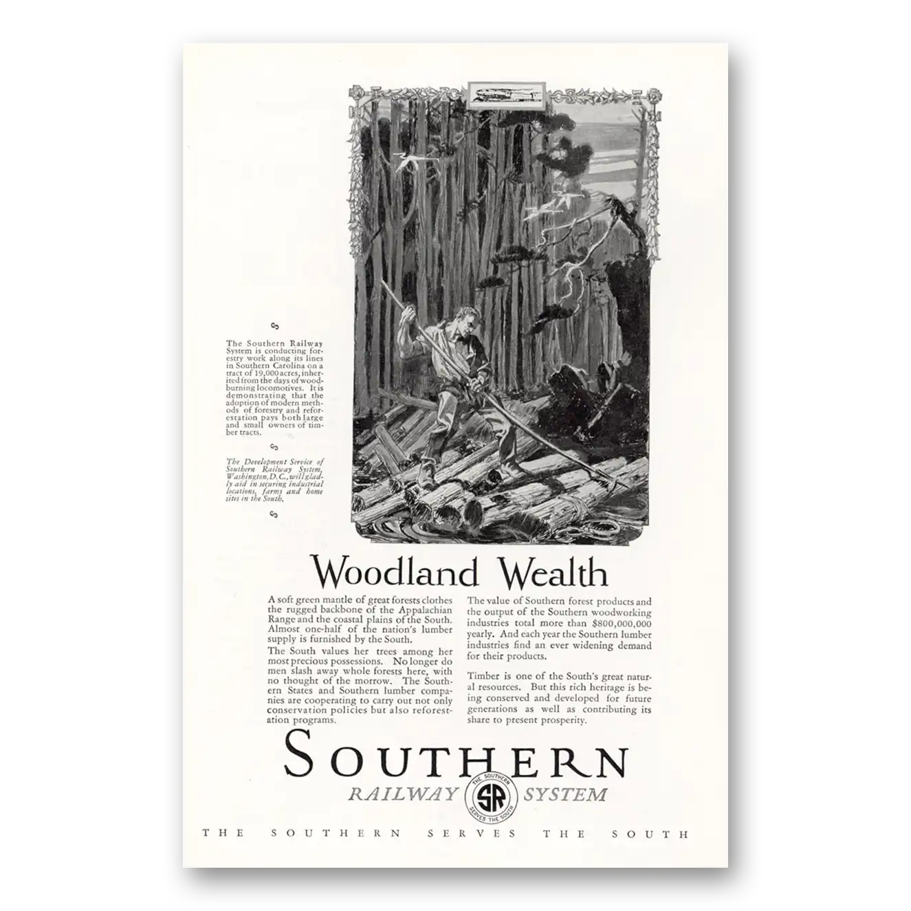 1927 Southern Railway Woodland Wealth Vintage Magazine Print Ad