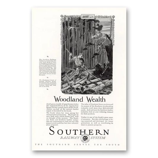 1927 Southern Railway Woodland Wealth Vintage Magazine Print Ad