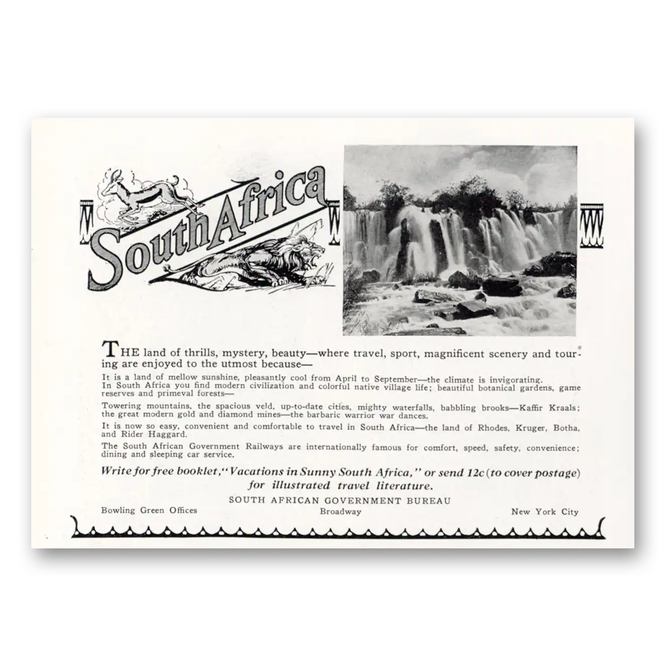 1927 South Africa Land of Thrills Mystery Vintage Magazine Print Ad