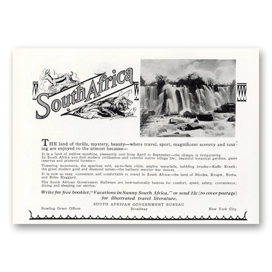 1927 South Africa Land of Thrills Mystery Vintage Magazine Print Ad