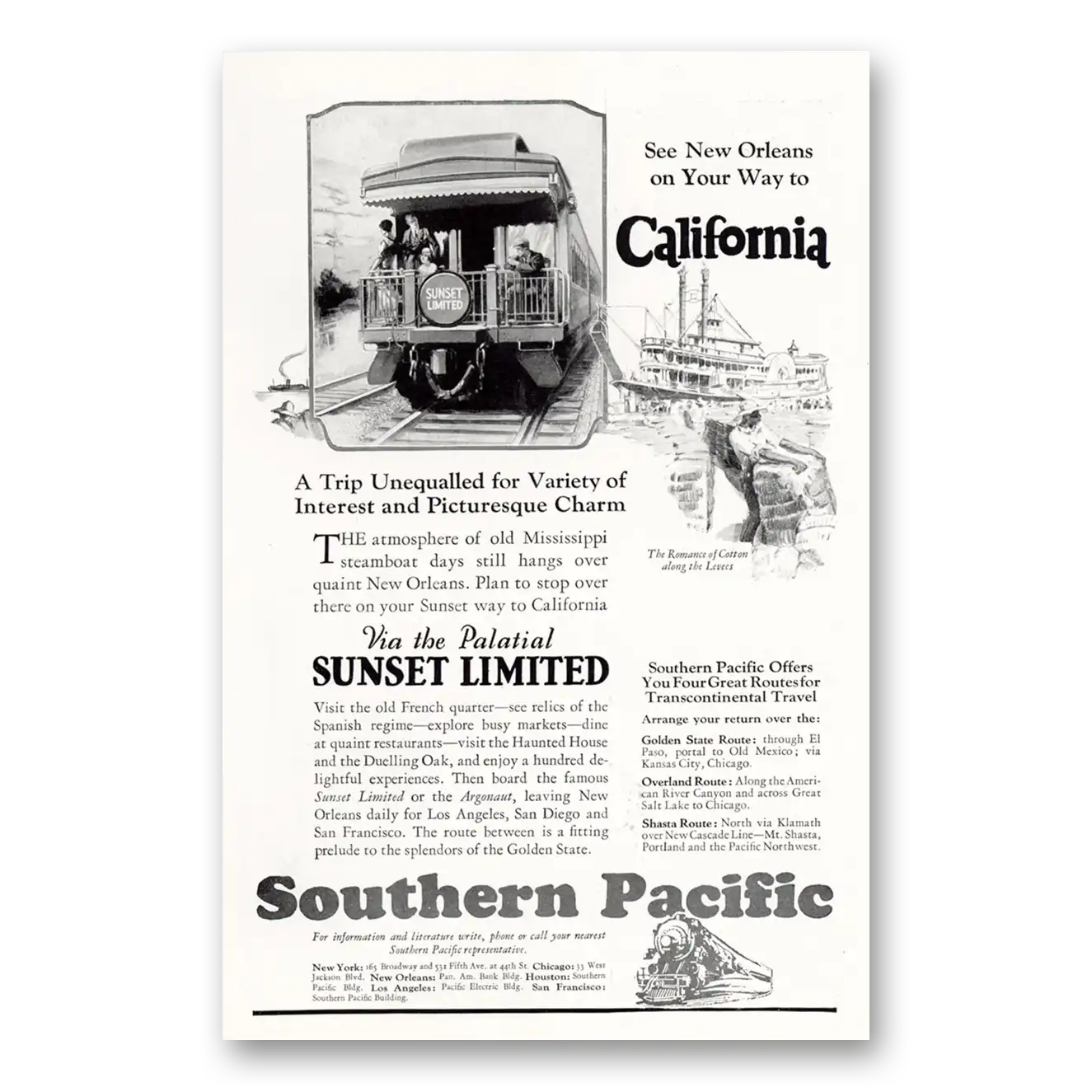 1927 Southern Pacific New Orleans On Your Way to California Vintage Magazine Print Ad