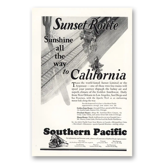 1927 Southern Pacific Sunshine All the Way to California Vintage Magazine Print Ad