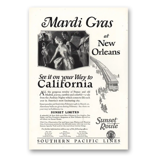 1927 Southern Pacific Mardi Gras New Orleans Vintage Magazine Print Ad