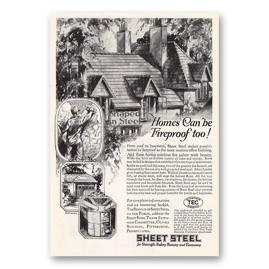 1927 Sheet Steel Trade Homes Can Be Fireproof Too Vintage Magazine Print Ad