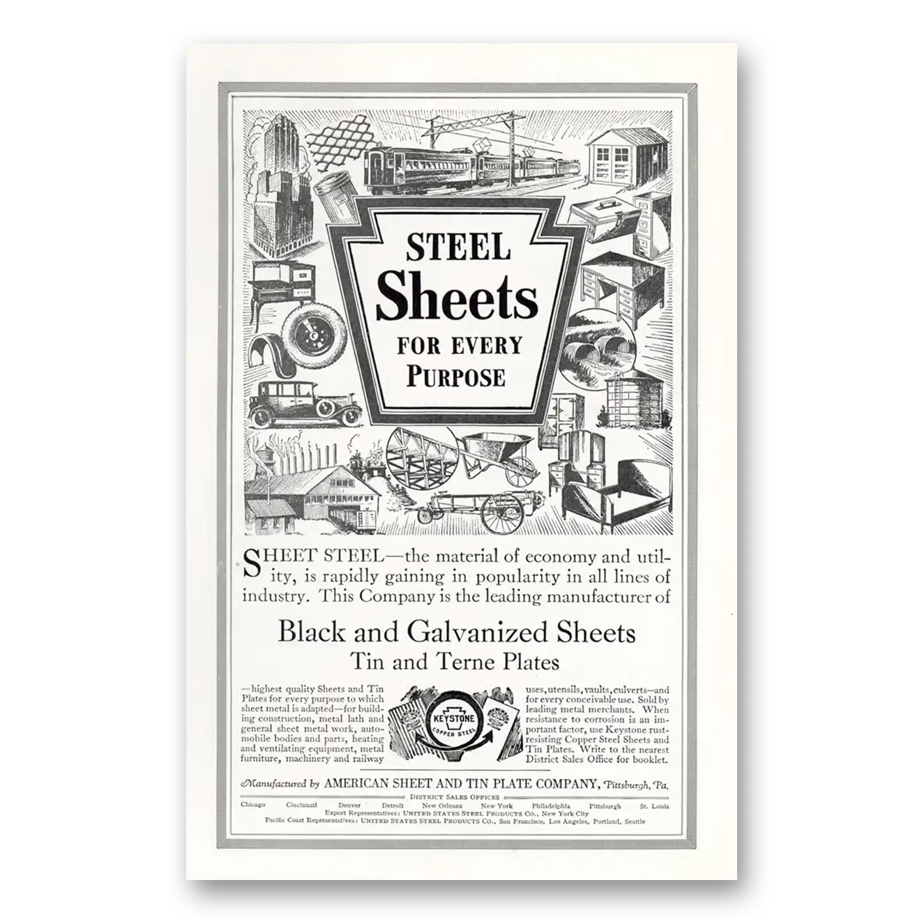 1927 American Sheet and Tin Plate Steel Sheets for Every Purpose Vintage Magazine Print Ad