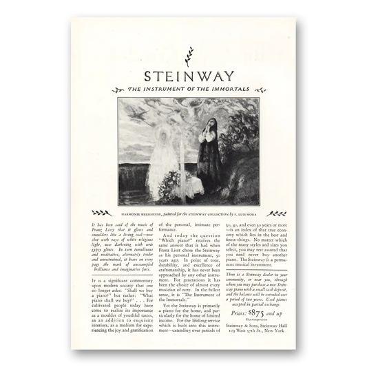 1927 Steinway Piano Harmonie Religieuse Vintage Magazine Print Ad