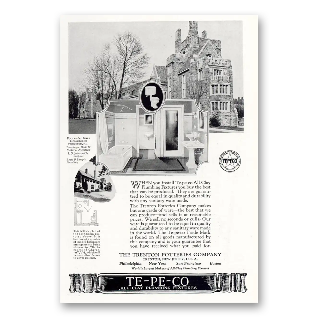 1927 Trenton Potteries Foulke and Henry Dormitories Vintage Magazine Print Ad