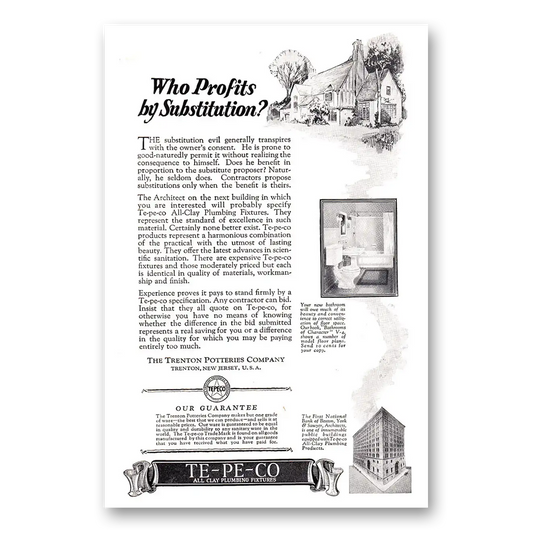 1927 Trenton Potteries Te Pe Co Who Profits by Substitution Vintage Magazine Print Ad