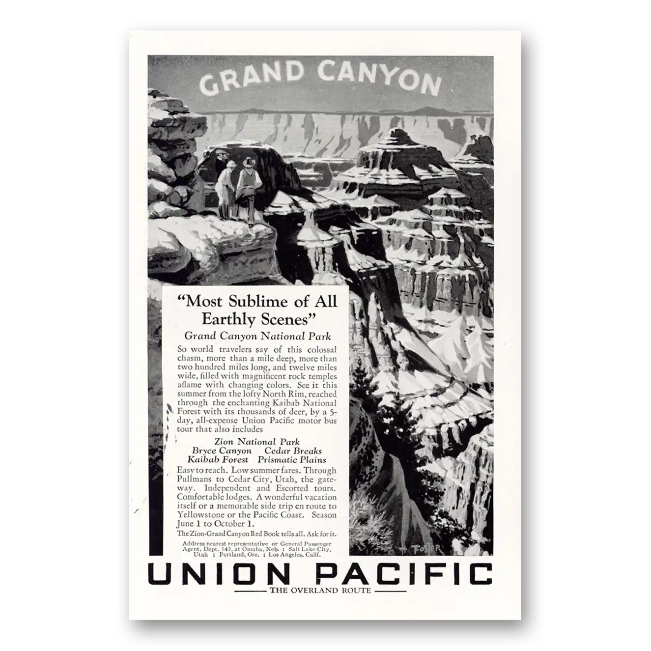 1927 Union Pacific Railroad Grand Canyon Sublime of All Earthly Scenes Vintage Magazine Print Ad