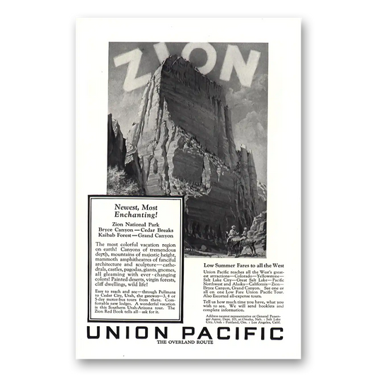 1927 Union Pacific Railroad Zion National Park Newest Most Enchanting Vintage Magazine Print Ad