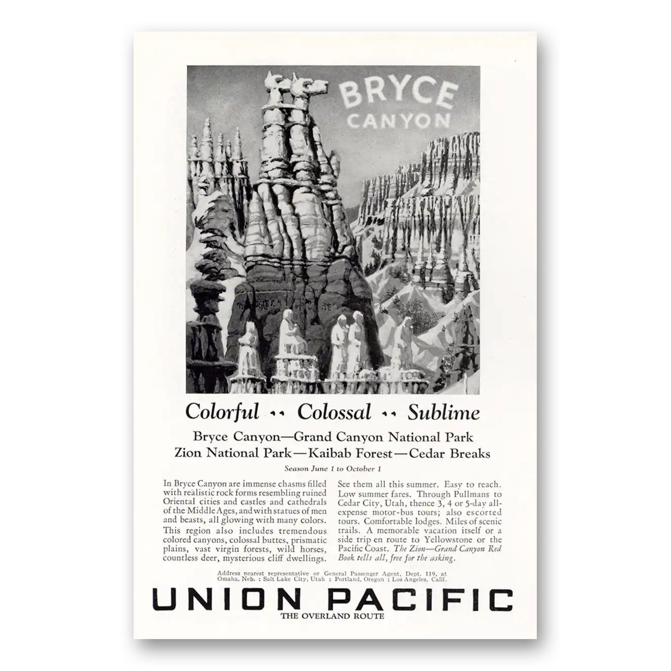 1927 Union Pacific Railroad Bryce Canyon Colorful Colossal Sublime Vintage Magazine Print Ad