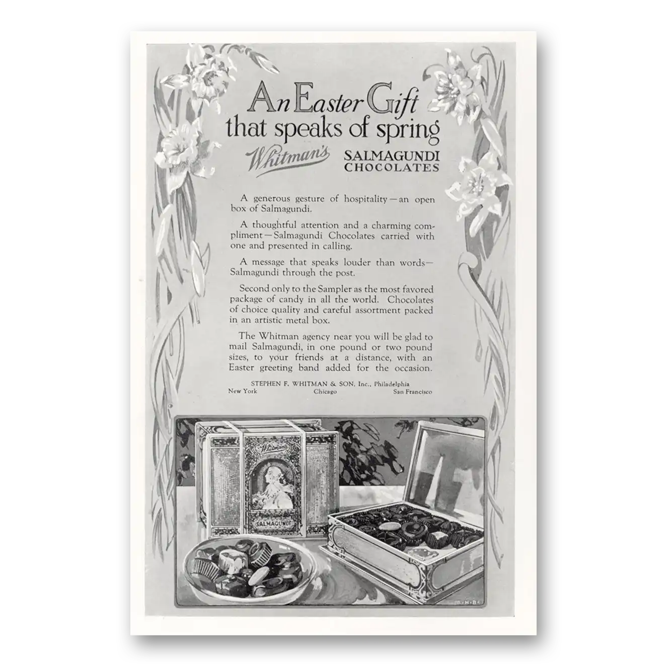 1927 Whitmans Chocolates Salmagundi Chocolates Easter Gift Vintage Magazine Print Ad