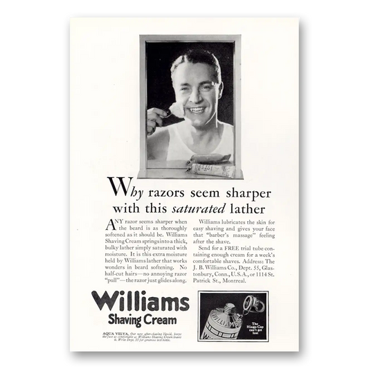 1927 Williams Shaving Cream Saturated Lather Vintage Magazine Print Ad