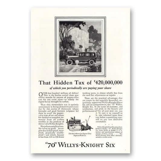 1927 Willys Knight Willys Knight Six Hidden Tax Vintage Magazine Print Ad