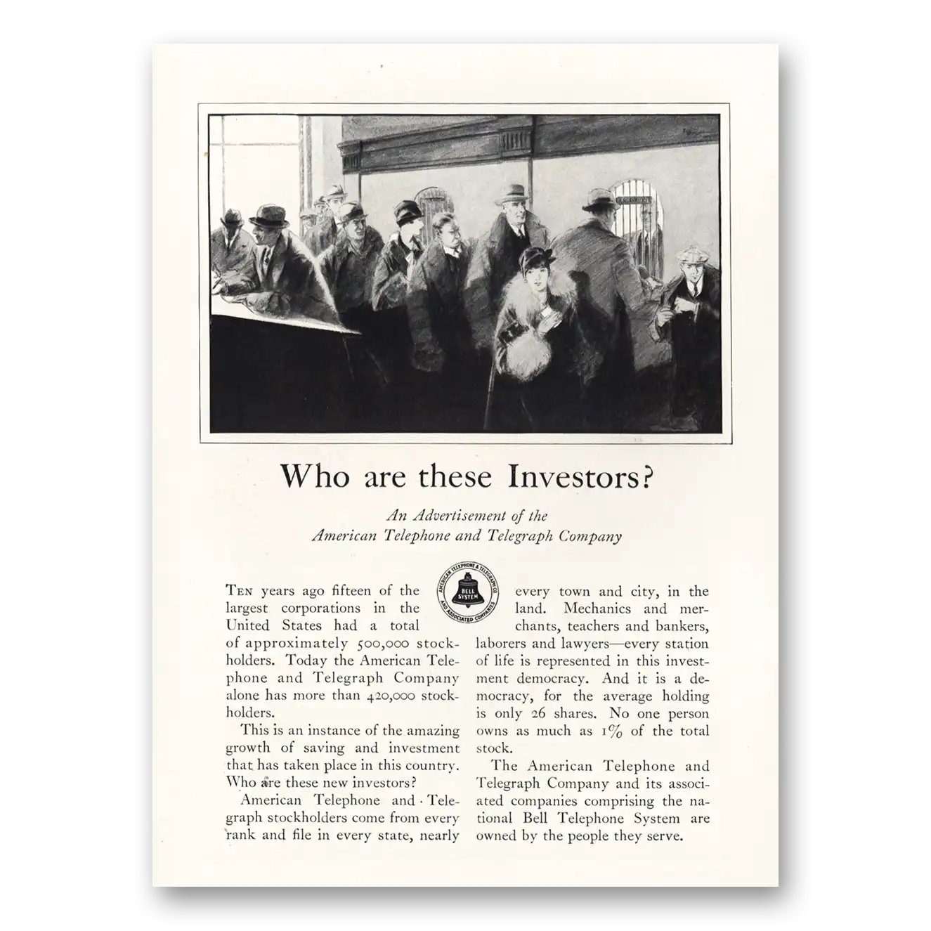 1928 American Telephone Who Are These Investors Vintage Magazine Print Ad