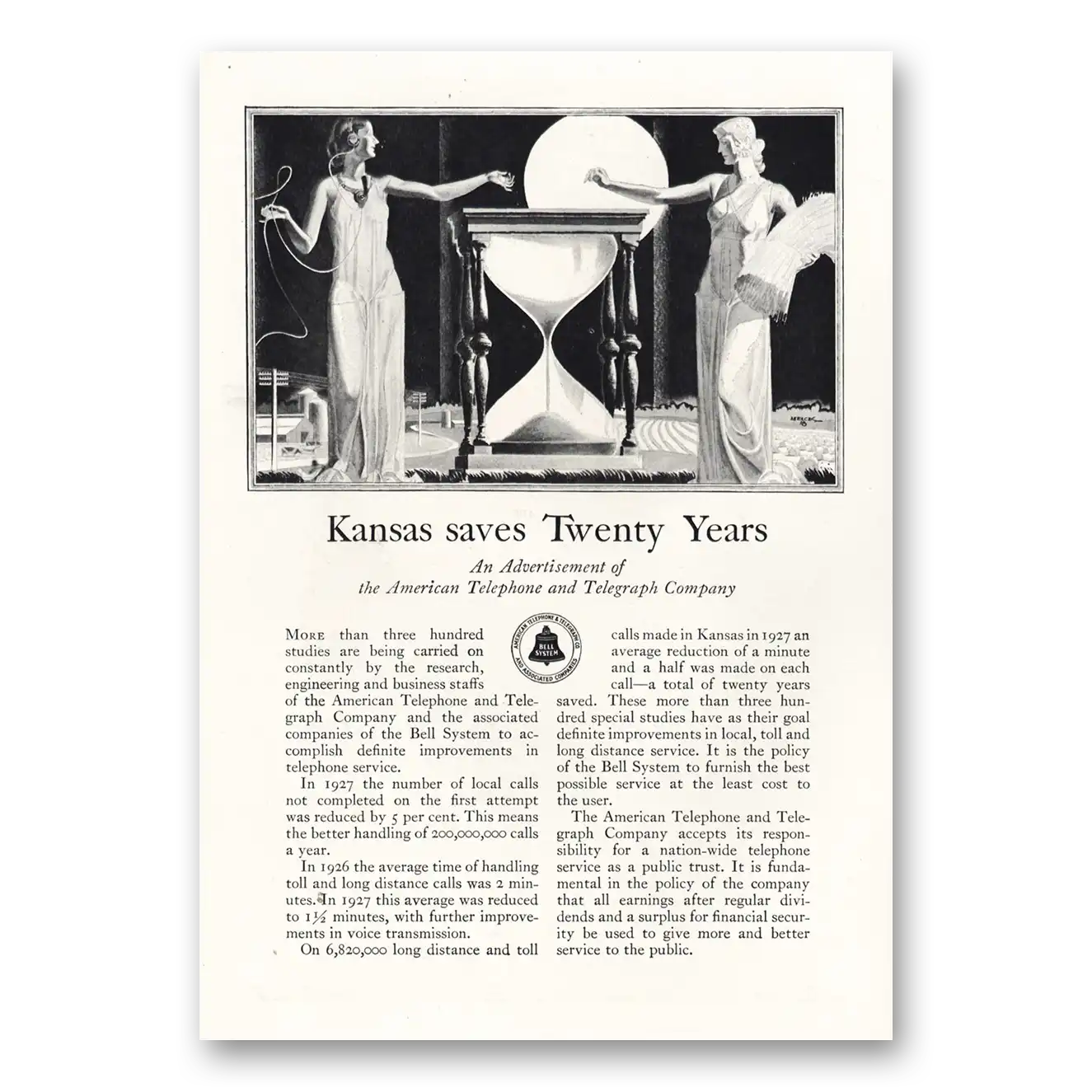 1928 American Telephone Kansas Saves Twenty Years Vintage Magazine Print Ad