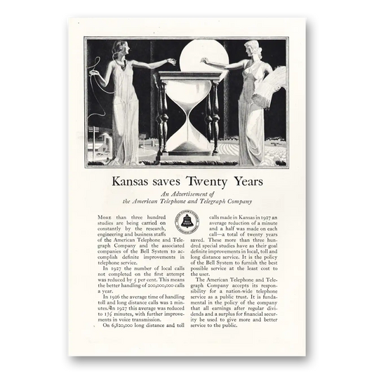 1928 American Telephone Kansas Saves Twenty Years Vintage Magazine Print Ad