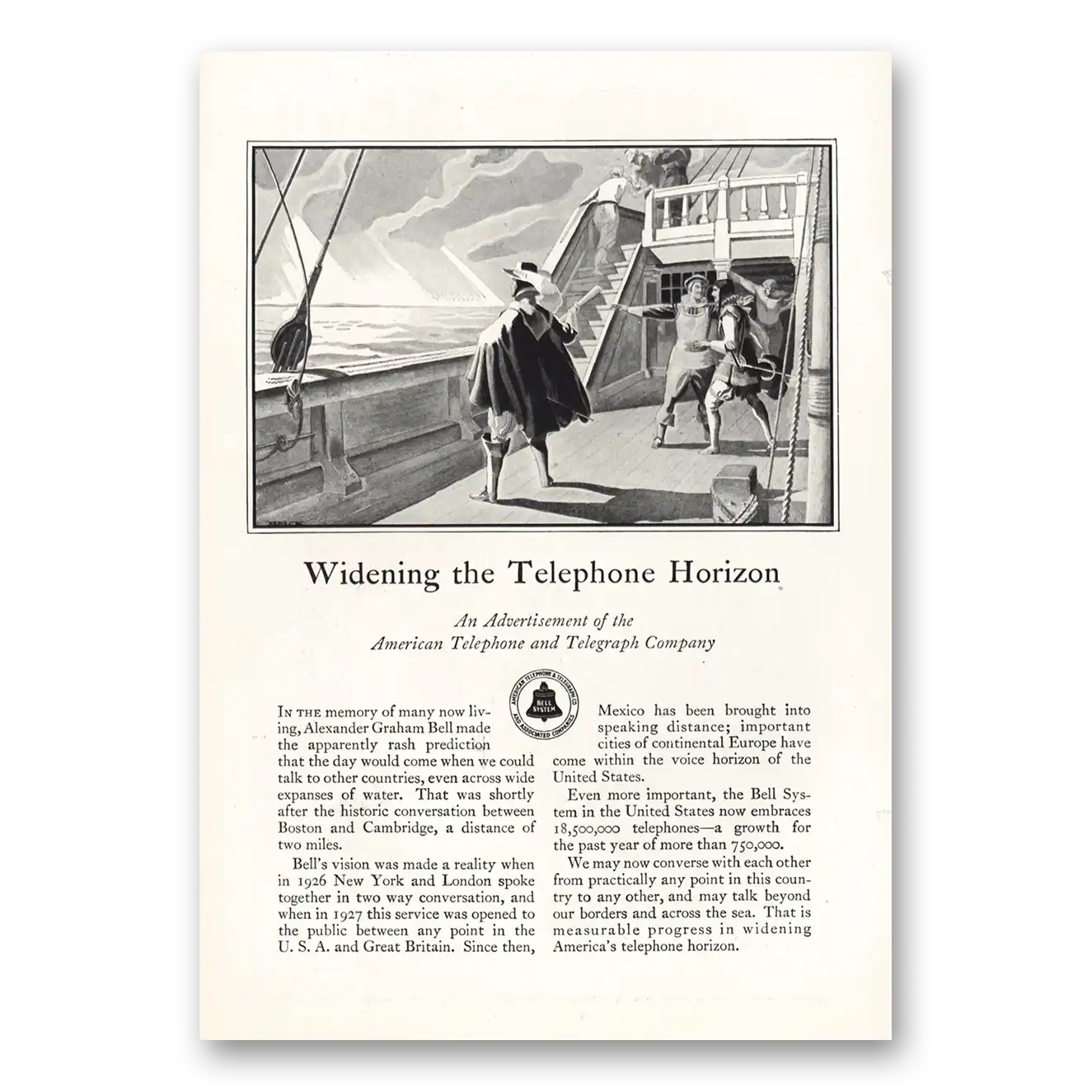 1928 American Telephone Widening the Telephone Horizon Vintage Magazine Print Ad