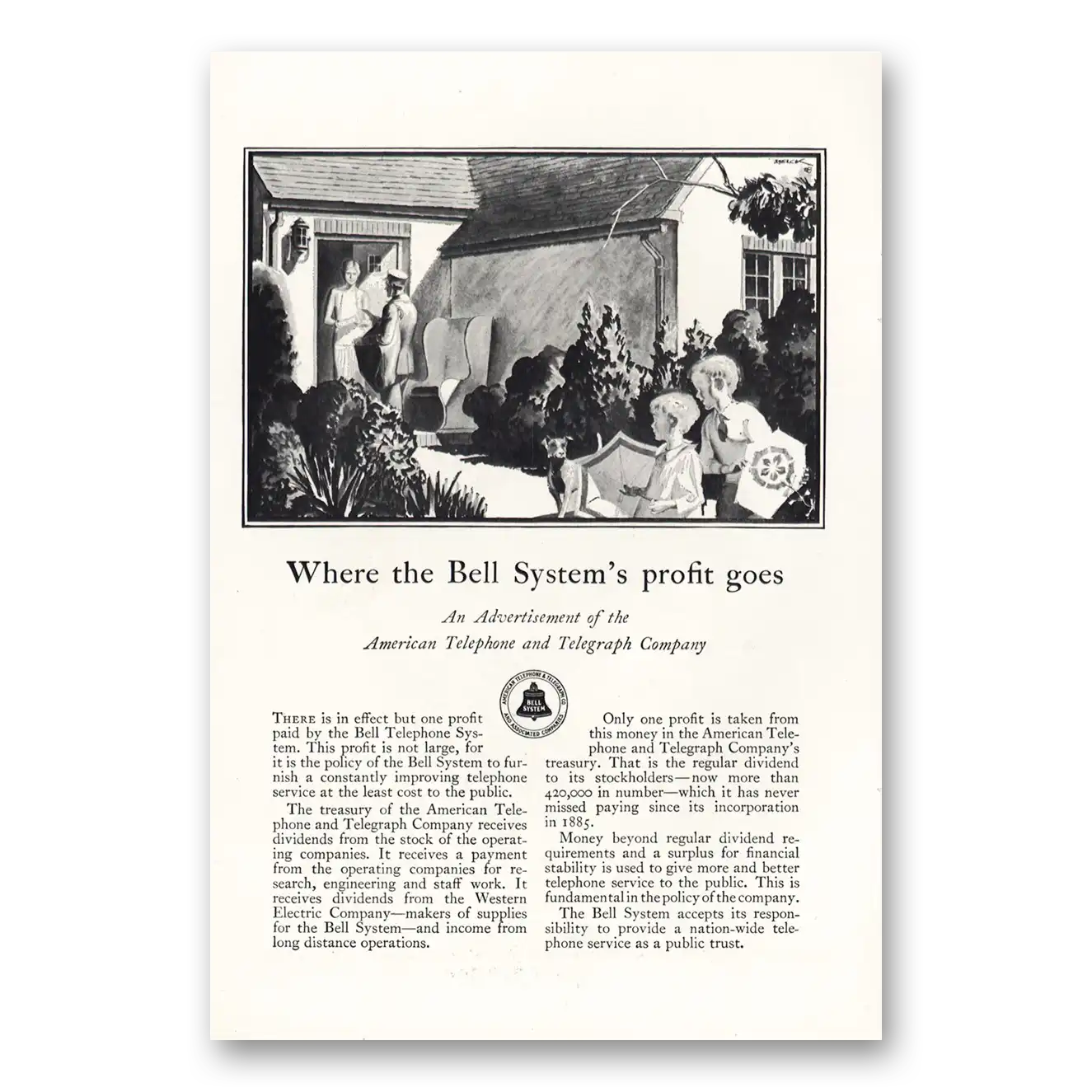 1928 American Telephone Where Bell Systems Profit Goes Vintage Magazine Print Ad