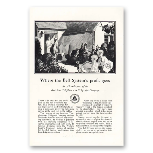 1928 American Telephone Where Bell Systems Profit Goes Vintage Magazine Print Ad