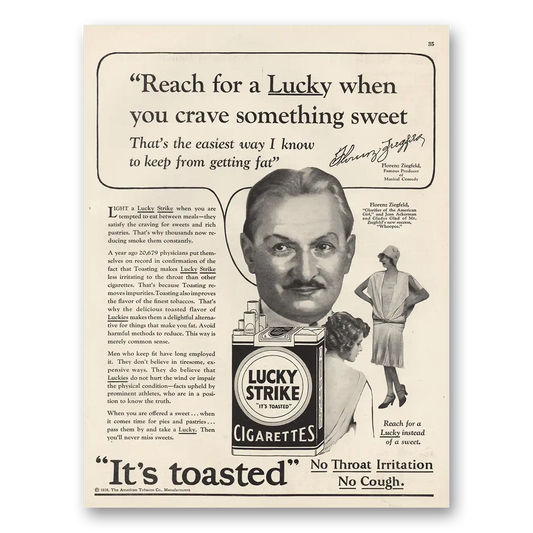 1928 Lucky Strike Cigarettes Florenz Ziegfeld Vintage Magazine Print Ad