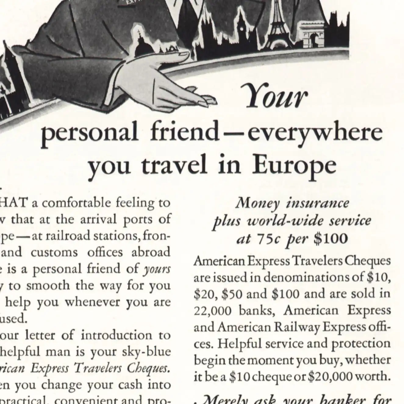 1928 American Express Your Personal Friend Everywhere In Europe Vintage Magazine Print Ad