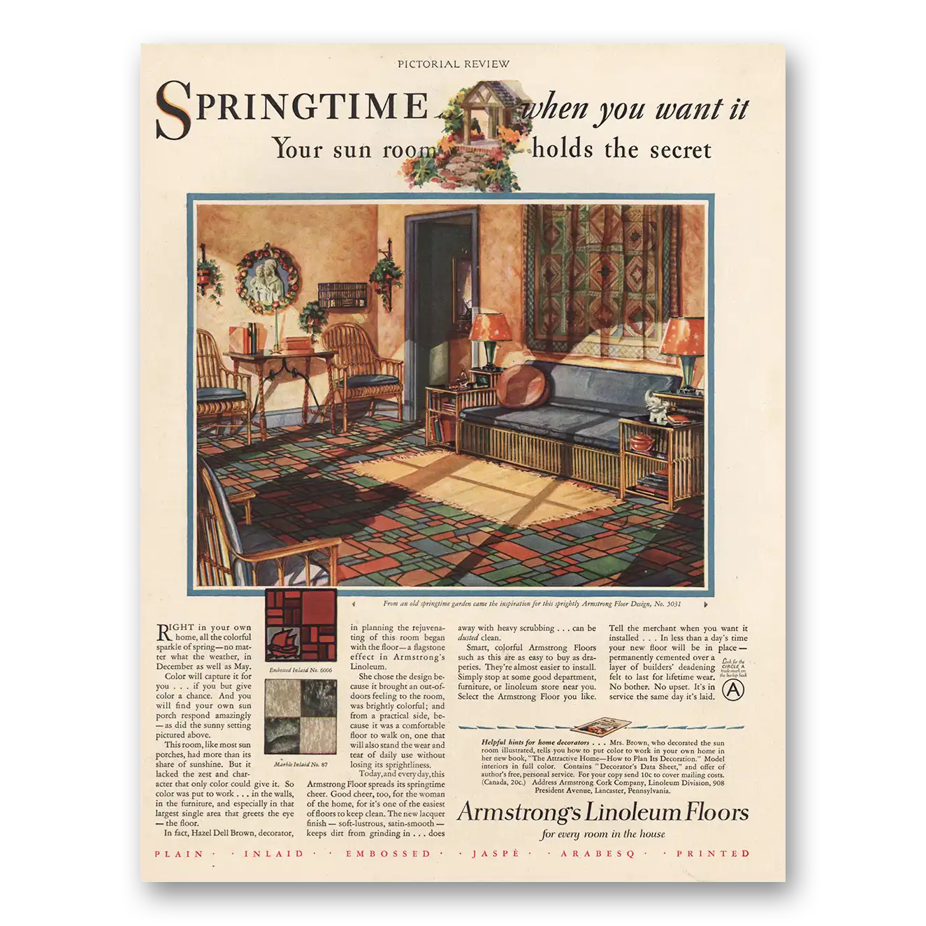 1928 Armstrong Linoleum Floors Springtime When You Want It Vintage Magazine Print Ad