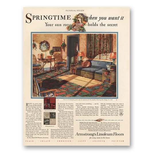 1928 Armstrong Linoleum Floors Springtime When You Want It Vintage Magazine Print Ad