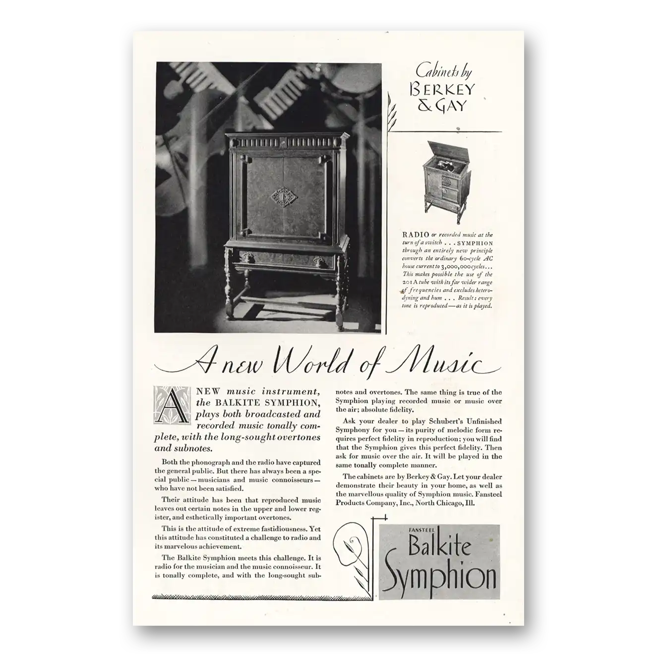 1928 Balkite Symphion New World of Music Vintage Magazine Print Ad